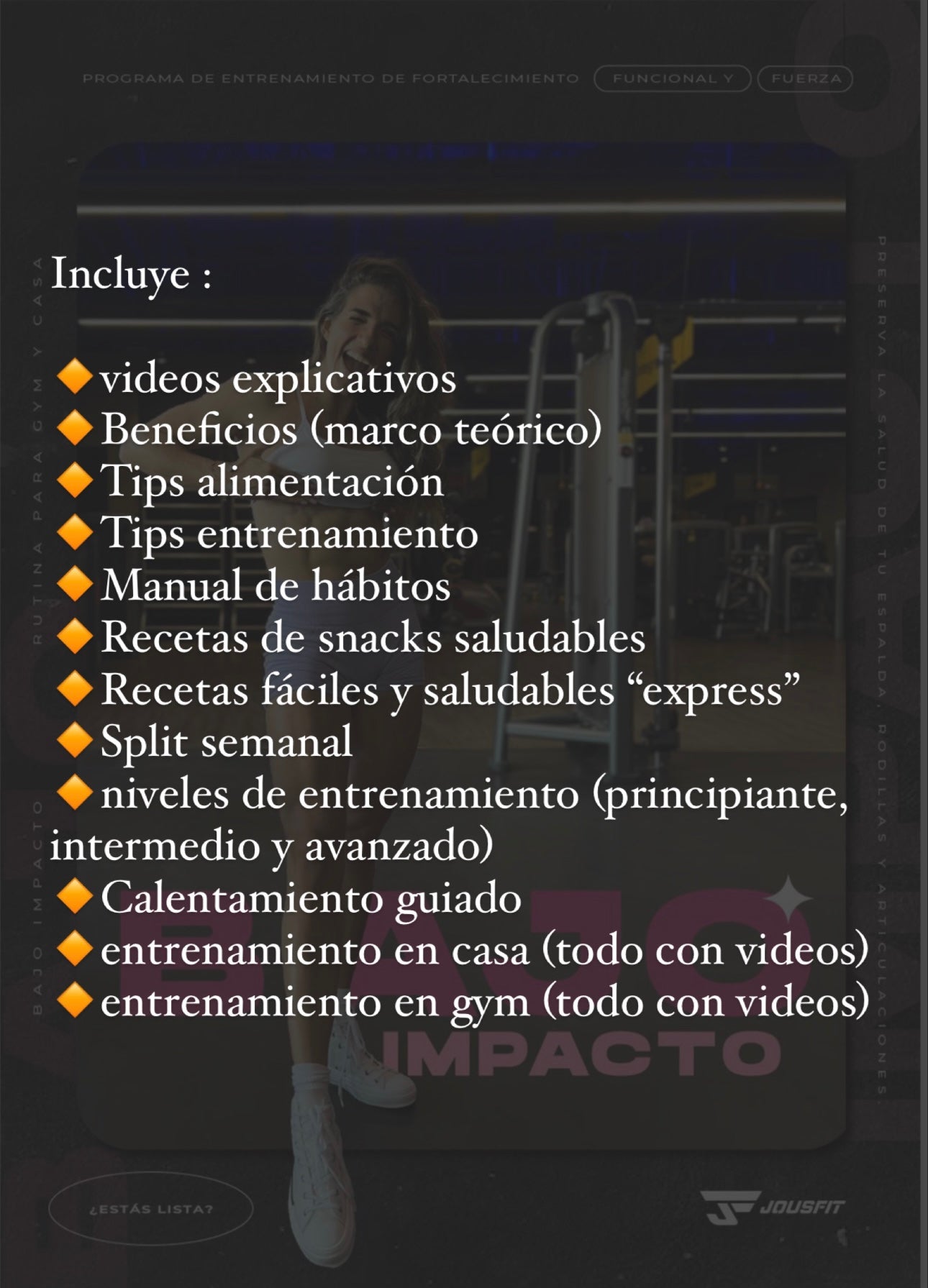 Bajo impacto (gym y casa)