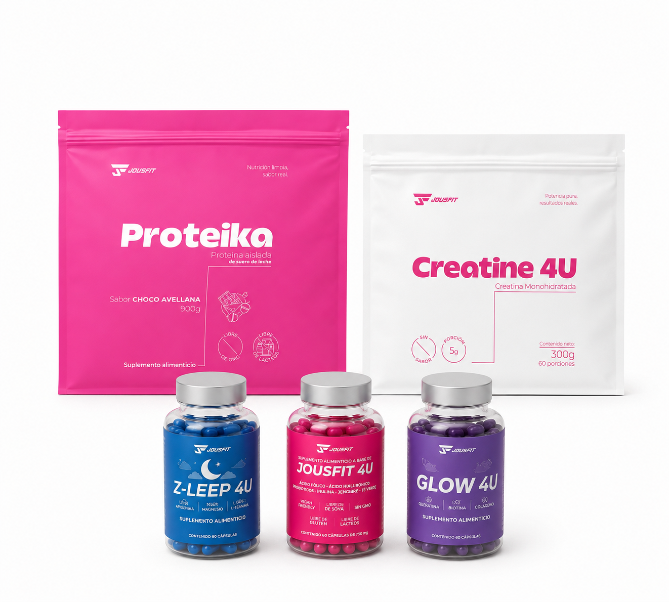 Kit Bienestar Total 4U | Proteína + Creatina + Jousfit4u + Glow4u + Zleep4u